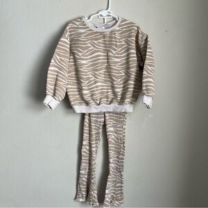 Zara Kids Beige and White Cheetah Matching Set Flare Leggings